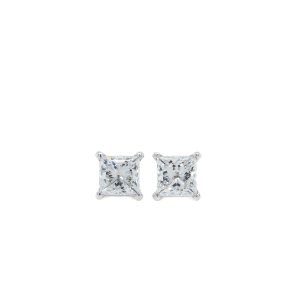 14k White Gold Lab Grown Diamond Princess Cut Stud Earrings 2.12ctw