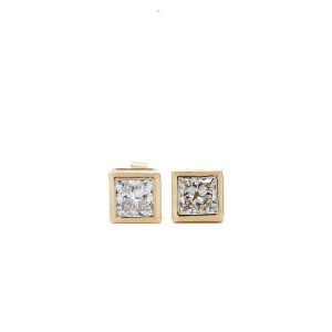 14k Yellow Gold Lab Grown Diamond Princess Cut Bezel Stud Earrings