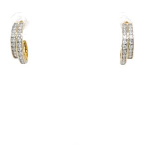 10k Two Tone Gold Diamond Double J-Hoop Earrings