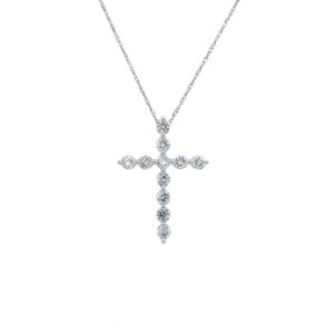14k White Gold Lab Grown Diamond Cross Pendant