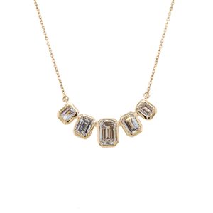 14k Yellow Gold Lab Grown Diamond Emerald Cut Bezel Necklace