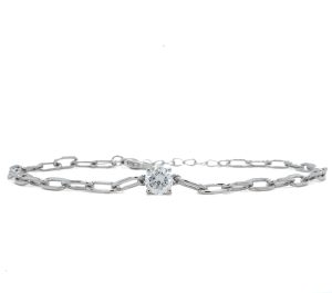 Sterling Silver Lab Grown Diamond Paperclip Bracelet