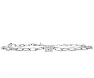 Sterling Silver Lab Grown Diamond Oval Paperclip Bracelet