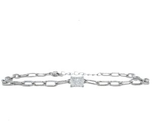 Sterling Silver Lab Grown Diamond Radiant Paperclip Bracelet