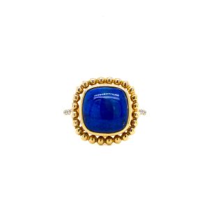 14k Yellow Gold Lapis and Diamond Ring