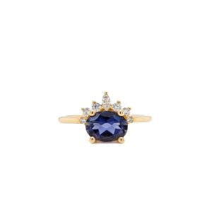 14k Yellow Gold Iolite and Diamond Ring