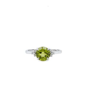 14k White Gold Peridot and Diamond Ring