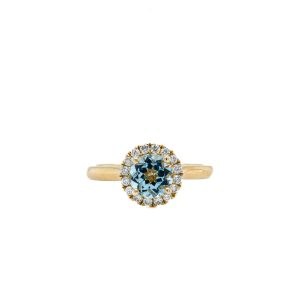 14k Yellow Gold Aquamarine and Diamond Ring