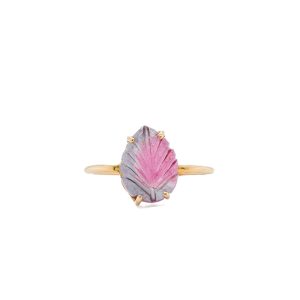 14k Yellow Gold Carved Bi-Color Tourmaline Ring