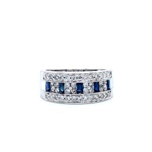 14k White Gold Sapphire Baguette and Diamond Ring