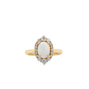14k Yellow Gold Opal and Diamond Halo Ring