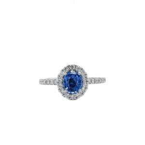 14k White Gold Cornflower Blue Sapphire and Diamond Ring