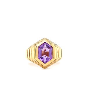 14k Yellow Gold Amethyst Hexagon Ring