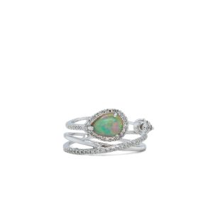 14k White Gold Opal and Diamond Wrap-Style Ring
