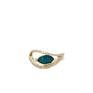 14k Yellow Gold Opal and Diamond Freeform Ring
