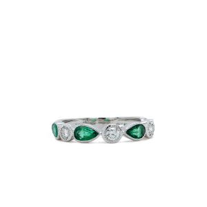 14k White Gold Emerald and Diamond Band