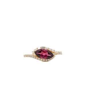 14k Yellow Gold Rhodolite Garnet and Diamond Bypass Ring