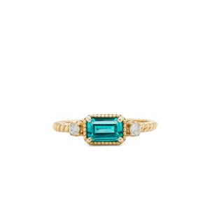 14k Yellow Gold Lab Grown Paraiba Tourmaline and Diamond Ring