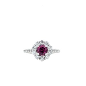 14k White Gold Rhodolite Garnet and Diamond Ring