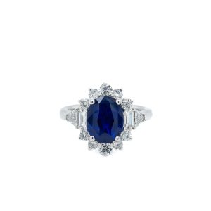 Platinum Sapphire and Diamond Ring