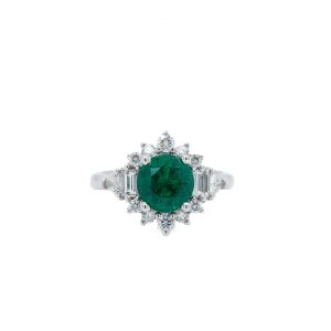 Platinum Emerald and Diamond Ring