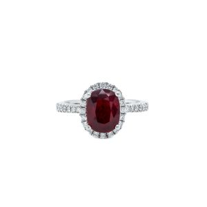 18k White Gold Ruby and Diamond Halo Ring