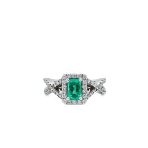 14k White Gold Emerald and Diamond Ring