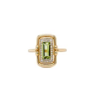 14k Yellow Gold Peridot and Diamond Ring