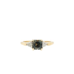14k Yellow Gold Green Sapphire and Diamond Three-Stone Ring