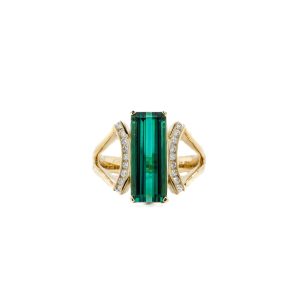 14k Yellow Gold Indicolite Tourmaline and Diamond Ring