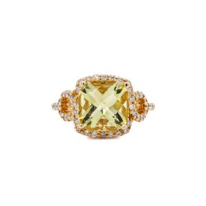 14k Yellow Gold Lemon Quartz and Diamond Ring