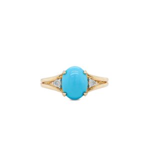 14k Yellow Gold Turquoise and Diamond Ring