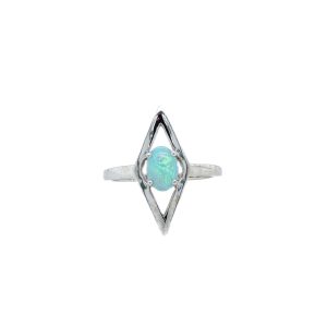 14k White Gold Opal Diamond-Shaped Ring