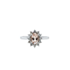 14k White Gold Morganite and Diamond Halo Ring