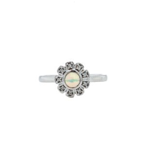 14k White Gold Opal and Diamond Halo Ring