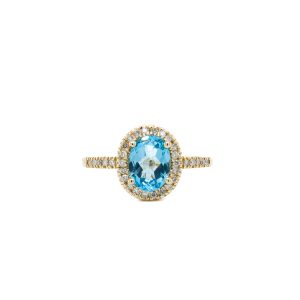 14k Yellow Gold Blue Topaz and Diamond Halo Ring