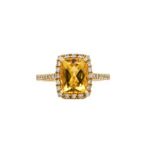 18k Yellow Gold Yellow Beryl and Diamond Ring