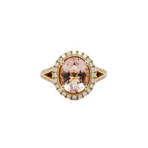 14k Yellow Gold Morganite and Diamond Halo Ring