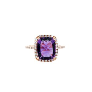14k Rose Gold Amethyst and Diamond Ring