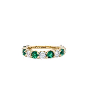 14k Yellow Gold Lab Grown Emerald and Diamond Alternating Band