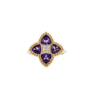 14k Yellow Gold Amethyst and Diamond Ring