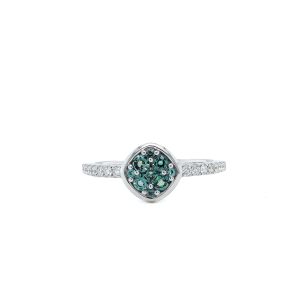 14k White Gold Alexandrite and Diamond Cluster Ring