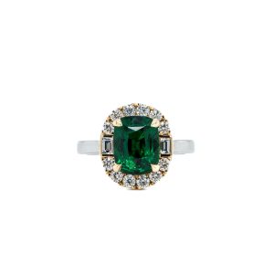 Platinum and 18k Yellow Gold Tsavorite Garnet and Diamond Ring