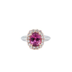 Platinum and 18k Rose Gold Pink Sapphire and Diamond Ring