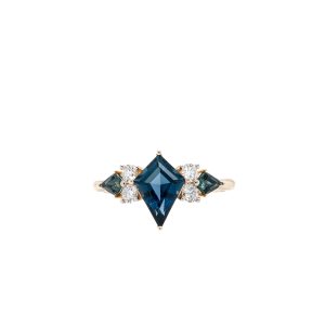 14k Yellow Gold London Blue Topaz and Lab Grown Green Sapphire Ring