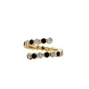 14k Yellow Gold Onyx and Diamond Flex Bypass Ring