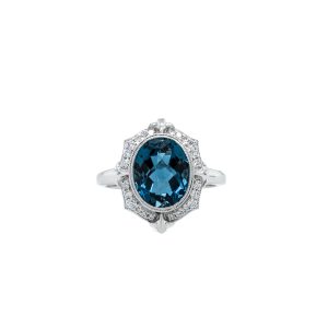 14k White Gold London Blue Topaz and Diamond Ring