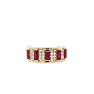 14k Yellow Gold Ruby Baguette and Diamond Band