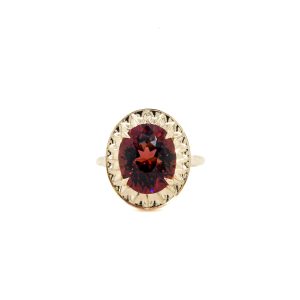 Betz Legacy Collection Piece: 14k Yellow Gold Lotus Tourmaline Hand Engraved Halo Ring