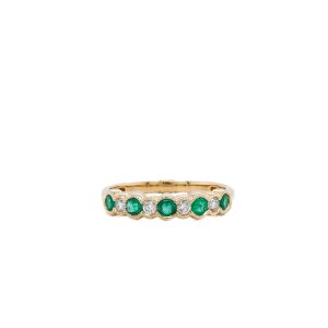 14k Yellow Gold Emerald and Diamond Milgrain Band